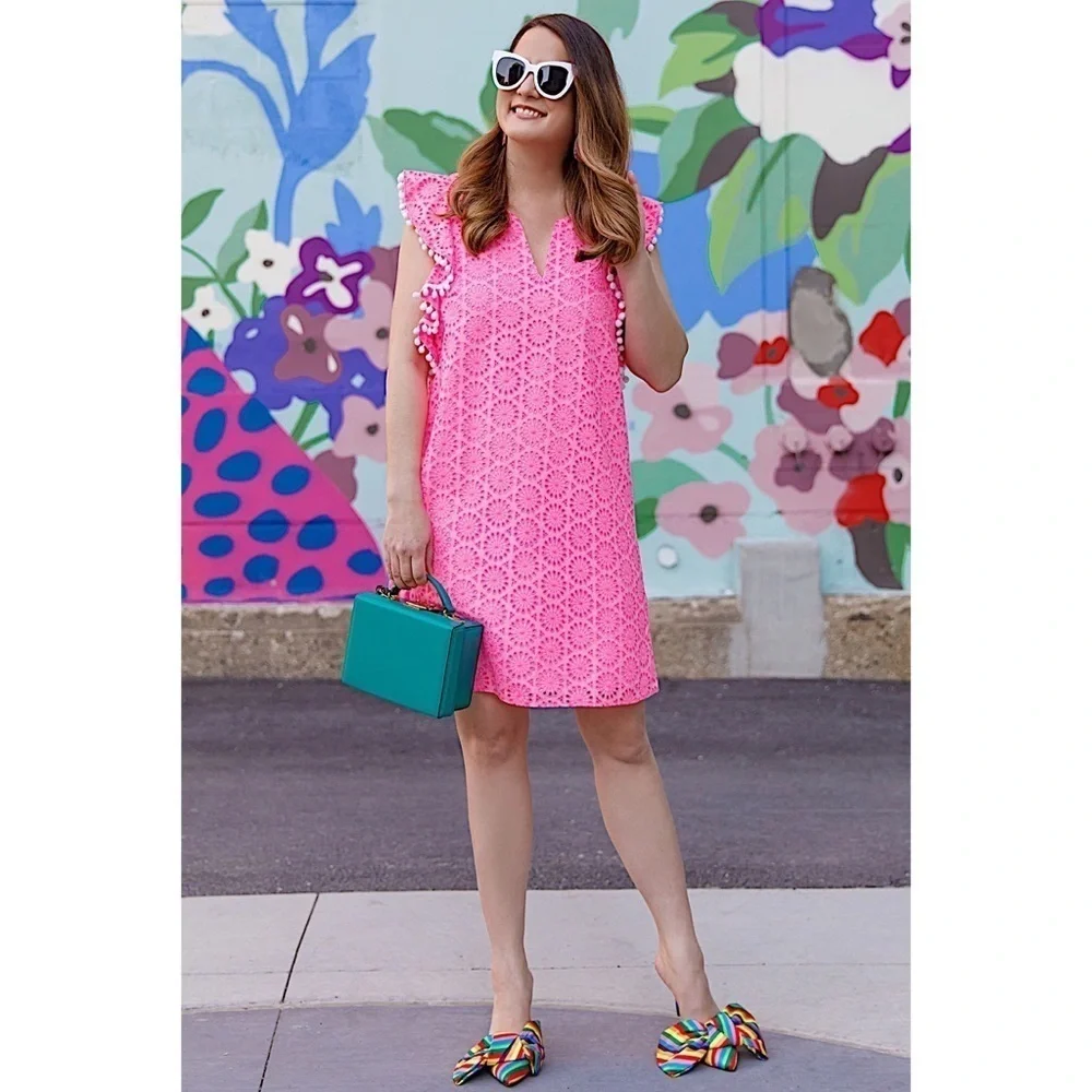 LILLY PULITZER Small Astara in Prosecco Pink Neon Geo Eyelet dress - Picture 2 of 16